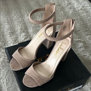 Lulu's Taupe Suede Block Heels